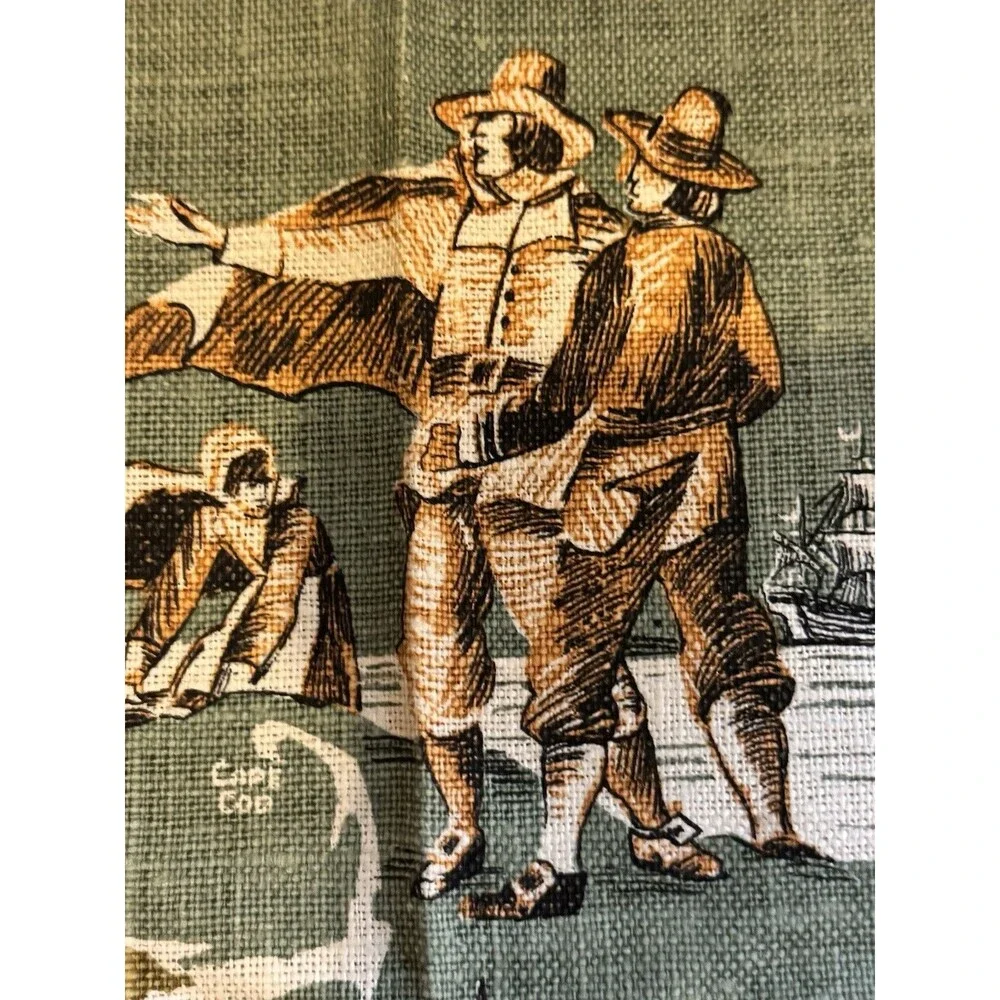 Vintage Linen Tea Towel Kay Dee 100% Linen New England Map States Rhode Island